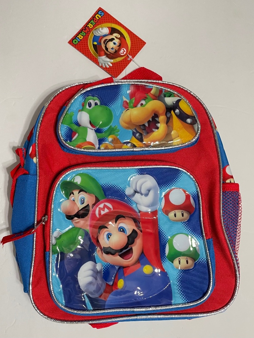 Small Backpack - Super Mario - Luigi, Yoshi & Bowser 12" Blue/Red School Bag NEW
